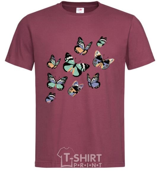 Men's T-Shirt A drawing of butterflies burgundy фото