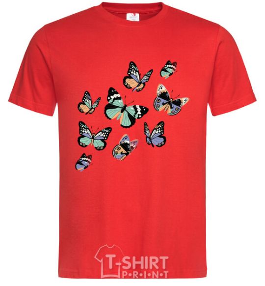 Men's T-Shirt A drawing of butterflies red фото