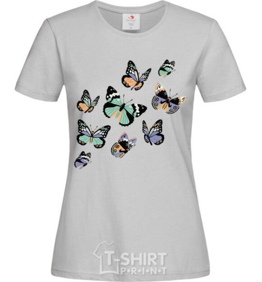 Women's T-shirt A drawing of butterflies grey фото