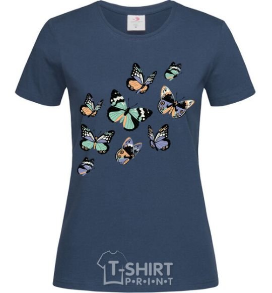 Женская футболка Рисунок бабочек Темно-синий фото