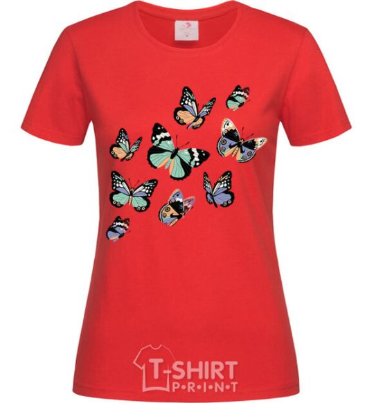 Women's T-shirt A drawing of butterflies red фото