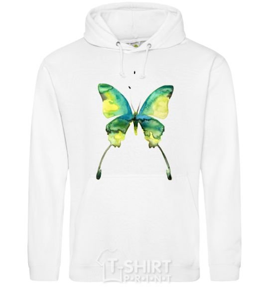 Men`s hoodie Yellow butterfly White фото