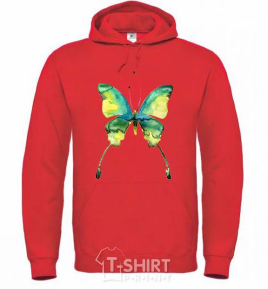 Men`s hoodie Yellow butterfly bright-red фото