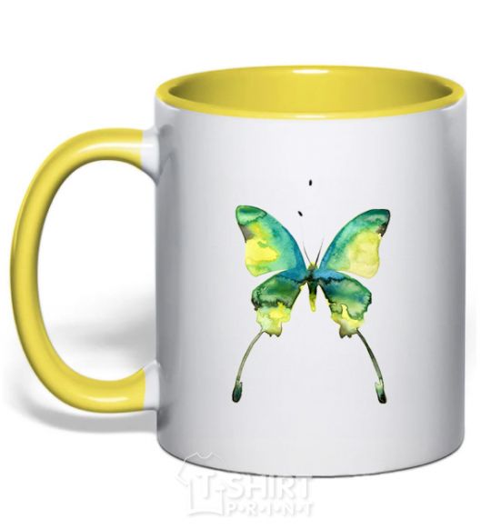 Mug with a colored handle Yellow butterfly yellow фото