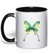 Mug with a colored handle Yellow butterfly black фото