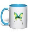 Mug with a colored handle Yellow butterfly sky-blue фото