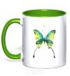 Mug with a colored handle Yellow butterfly kelly-green фото