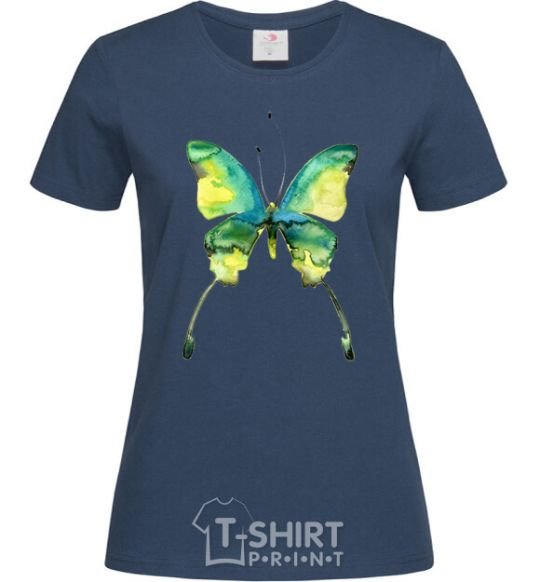 Women's T-shirt Yellow butterfly navy-blue фото