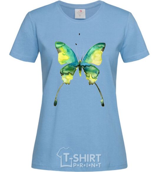 Women's T-shirt Yellow butterfly sky-blue фото