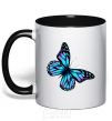 Mug with a colored handle Acid butterfly black фото