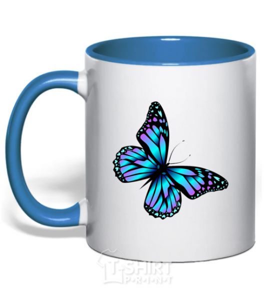 Mug with a colored handle Acid butterfly royal-blue фото