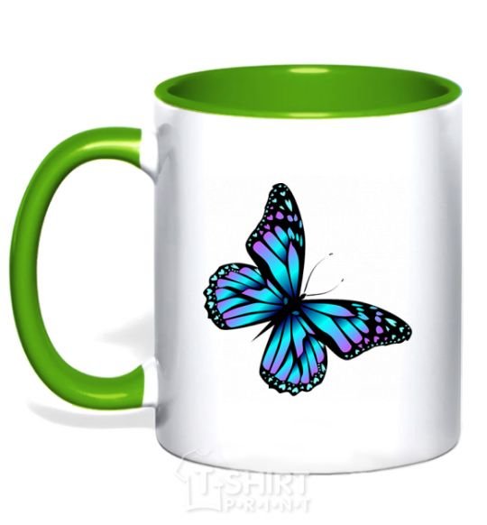 Mug with a colored handle Acid butterfly kelly-green фото