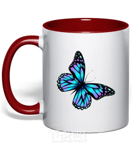 Mug with a colored handle Acid butterfly red фото