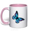 Mug with a colored handle Acid butterfly light-pink фото