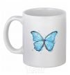 Ceramic mug A soft blue butterfly White фото