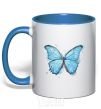 Mug with a colored handle A soft blue butterfly royal-blue фото