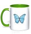 Mug with a colored handle A soft blue butterfly kelly-green фото