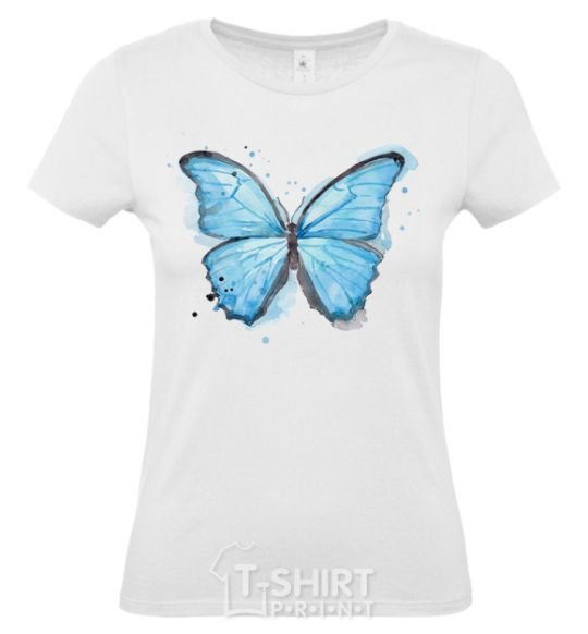 Women's T-shirt A soft blue butterfly White фото