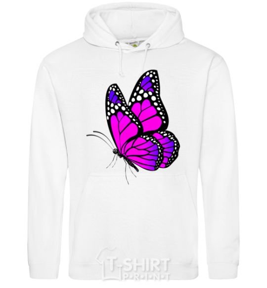 Men`s hoodie A bright pink butterfly White фото