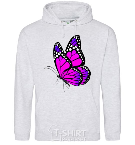 Men`s hoodie A bright pink butterfly sport-grey фото