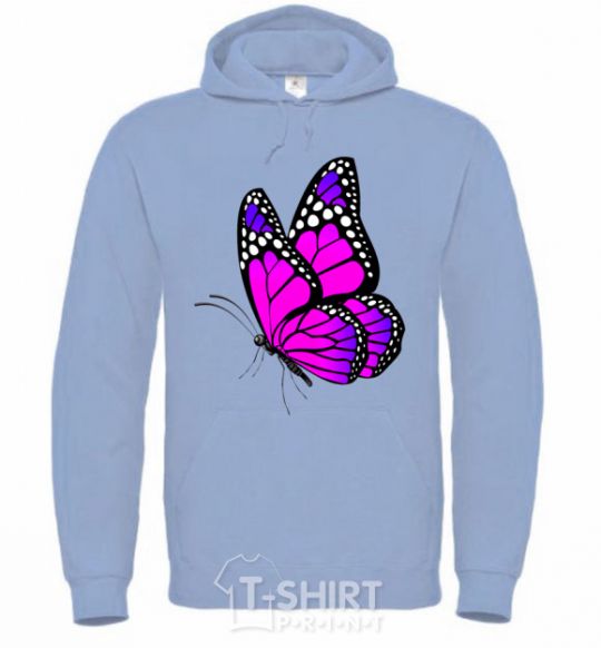 Men`s hoodie A bright pink butterfly sky-blue фото