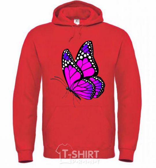 Мужская толстовка (худи) Ярко розовая бабочка Ярко-красный фото