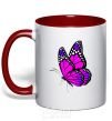 Mug with a colored handle A bright pink butterfly red фото