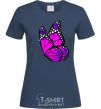 Women's T-shirt A bright pink butterfly navy-blue фото