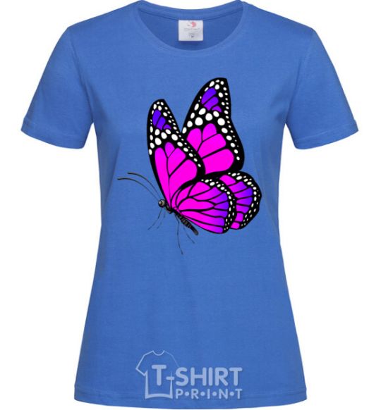 Women's T-shirt A bright pink butterfly royal-blue фото