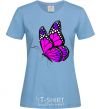 Women's T-shirt A bright pink butterfly sky-blue фото