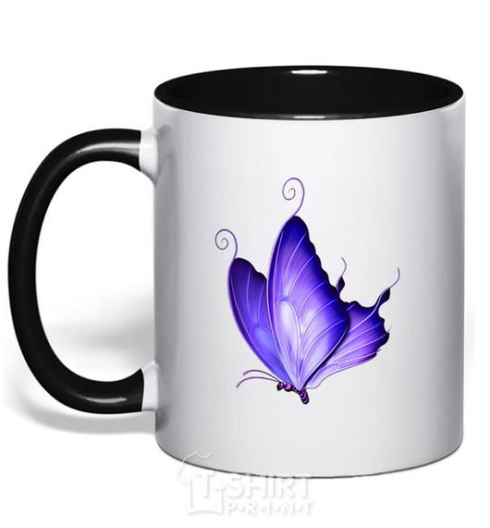 Mug with a colored handle Flying butterfly black фото