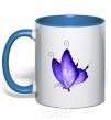 Mug with a colored handle Flying butterfly royal-blue фото