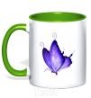 Mug with a colored handle Flying butterfly kelly-green фото