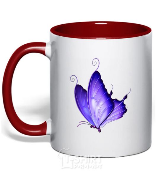 Mug with a colored handle Flying butterfly red фото