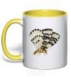 Mug with a colored handle Realistic butterfly yellow фото