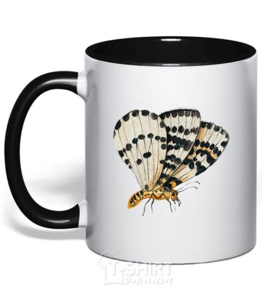 Mug with a colored handle Realistic butterfly black фото