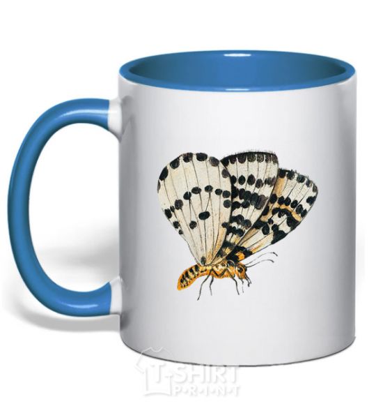 Mug with a colored handle Realistic butterfly royal-blue фото