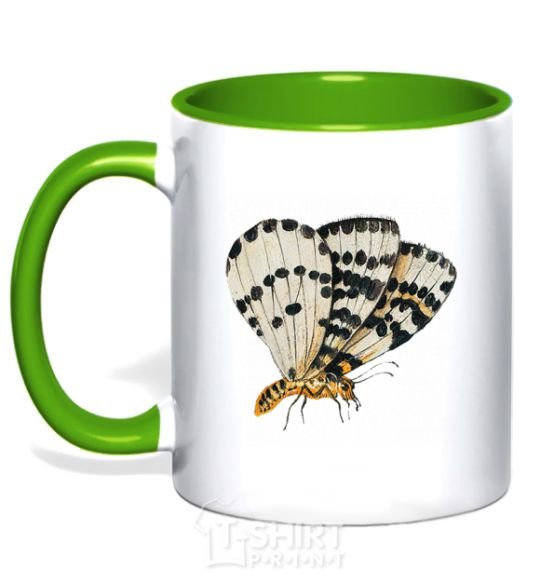 Mug with a colored handle Realistic butterfly kelly-green фото