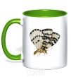 Mug with a colored handle Realistic butterfly kelly-green фото