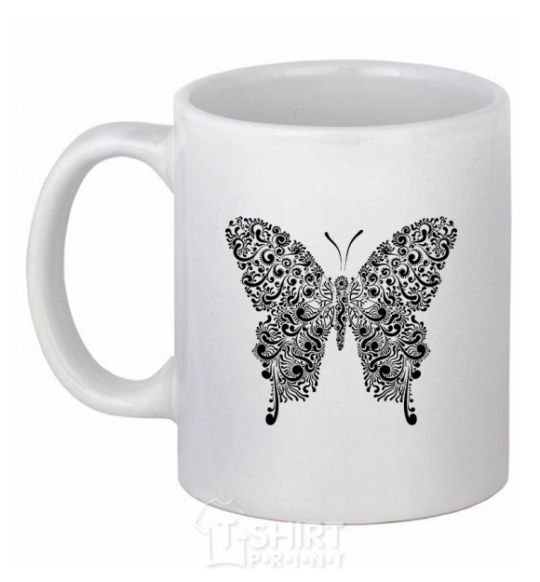 Ceramic mug Butterfly pattern White фото