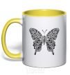 Чашка с цветной ручкой Узор бабочки Солнечно желтый фото
