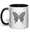 Mug with a colored handle Butterfly pattern black фото