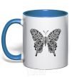 Mug with a colored handle Butterfly pattern royal-blue фото