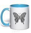 Mug with a colored handle Butterfly pattern sky-blue фото