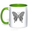 Mug with a colored handle Butterfly pattern kelly-green фото