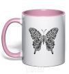 Mug with a colored handle Butterfly pattern light-pink фото