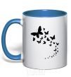 Mug with a colored handle Butterflies in flight royal-blue фото