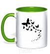 Mug with a colored handle Butterflies in flight kelly-green фото