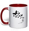 Mug with a colored handle Butterflies in flight red фото