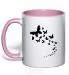 Mug with a colored handle Butterflies in flight light-pink фото